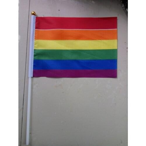 500Pcs 14*21Cm A plastic Stick Rainbow Hand flag/ Car Flags/American flag Lesbian Gay Pride Cheerleading Competition Products