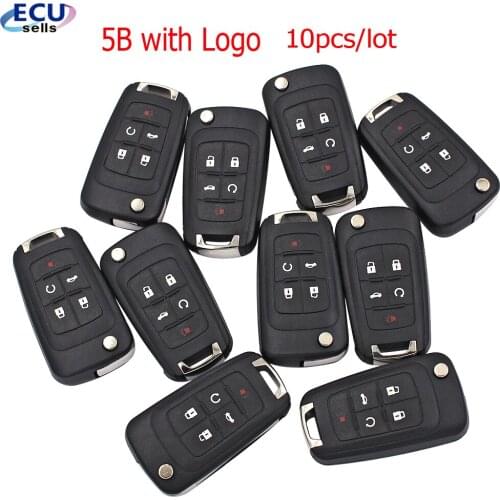Promotion ! 10PCS X NEW 5 Button Flip Folding Key Shell Case Fob for Chevrolet Aveo Cruze Uncut Blade with Logo