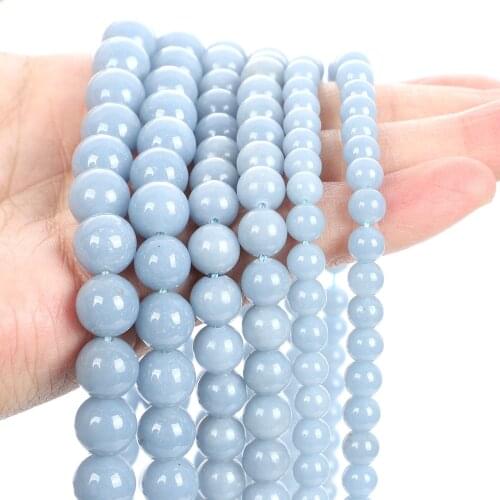 2021 New High Quality 6-10mm Natural Stone Beads For Jewelry Making DIY Round Blue Angel Stone Bead Bracelet Necklace Handmade