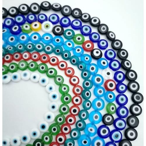 Free shipping 6/8/10mm Multicolor Round Flat Shape Evil Eye Beads Lampwork Glazed Glass Beads for Bracelet Necklace DIY Jewelry