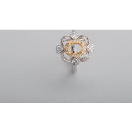 5x7MM oval silvergold Gemstone CZ stone luxury prong bezel solid 925 sterling silver adjustable ring settings 1224020