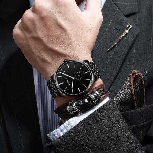 2020 crrju Minimalist Fashion Mens Watch Luxury Business Casual Black leather Watches Classic Male Wrist Watch Analog Clock man