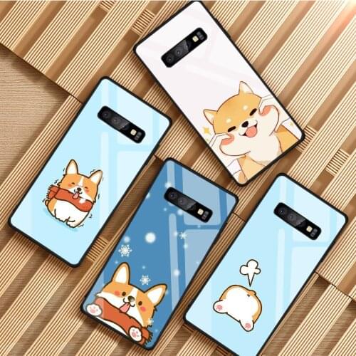 Cute Corgi Tempered Glass Phone Case For Samsung Galaxy S8 S9 S10 S20 PLUS J8 J6 J4 2018 NOTE 8 9 10 Cover Shell