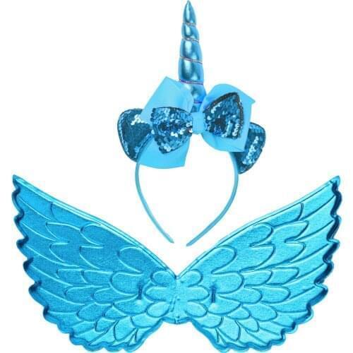 Kids Children Glossy Metallic Angel Wings Sequins Cartoon Hair Hoop for Photography Halloween Cosplay Party Costume Accessory