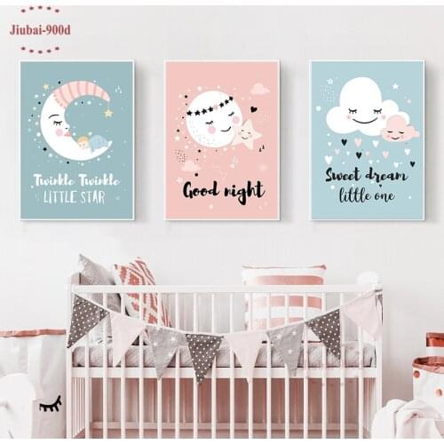 Nursery Cartoon Moon Cloud Stars Posters Canvas Painting Childs Room Wall Decoration Pictures Wall Art Posters and Prints NUR73