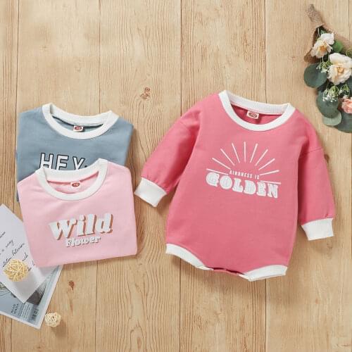 Baby Spring Autumn Clothing Casual Romper Letters Printed Pattern Long Sleeve Round Collar Jumpsuit Sweatshirt Tops