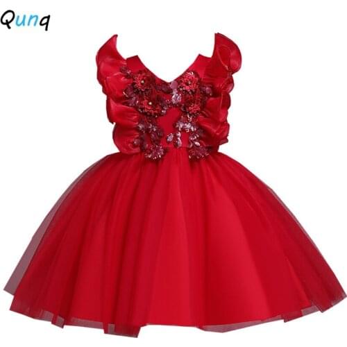 Qunq Girls Fairy Princess Dress High Quality Flower Mesh Kids Wedding Party Performance Costume Summer Toddler Teens Outfits