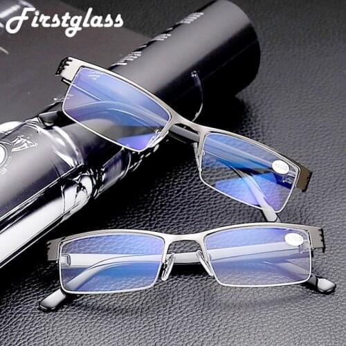 Men Business Reading Glasses Anti-Blue Light Square Half Frame Presbyopic Glasses Magnifying +1.0 1.5 2.0 2.5 3.0 3.5 4.0