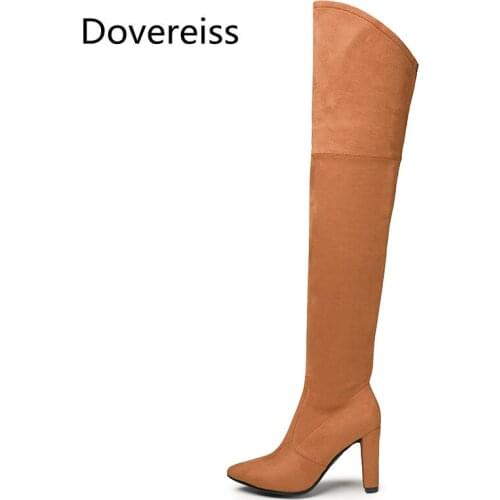 Dovereiss Fashion Womens Shoes Winter new red Pointed Toe Sexy Elegant Chunky heels Over the knee boots Concise Mature 33-42