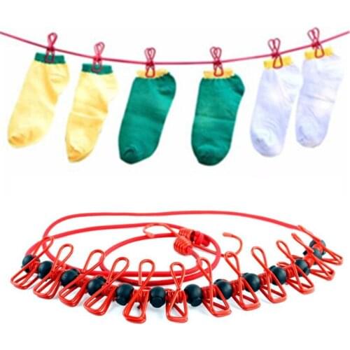 Elasticity Clothesline Windproof Non-slip With Clips Outdoor Travel Portable Drying Rope Socks Underwear Hanger Laundry Supplies