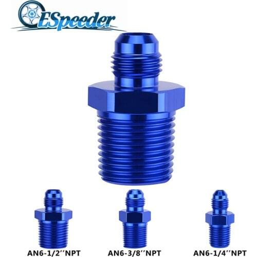 ESPEEDER Aluminum Male AN6 To 1/2'' 3/8" 1/4"NPT Thread Straight Adapter Pipe Fuel Oil Fitting Hose Adapter