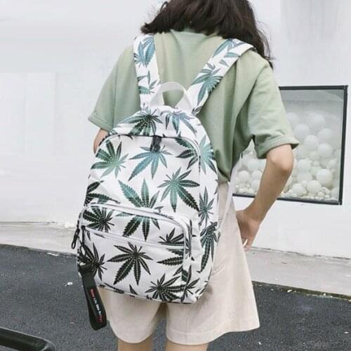Canvas Women Backpack School Bag Harajuku Printing Leaves Teenage Laptop Bagpack Bag Female Travel Bag Daypack Big Capacity