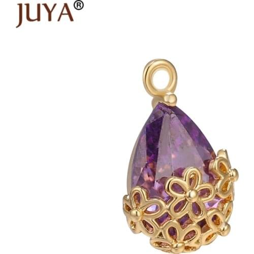 JUYA New Crystal Charms Fashion Drop-shaped Zircon Hollow Flower Edging Pendant DIY Earrings Charms Accessories Necklace Making