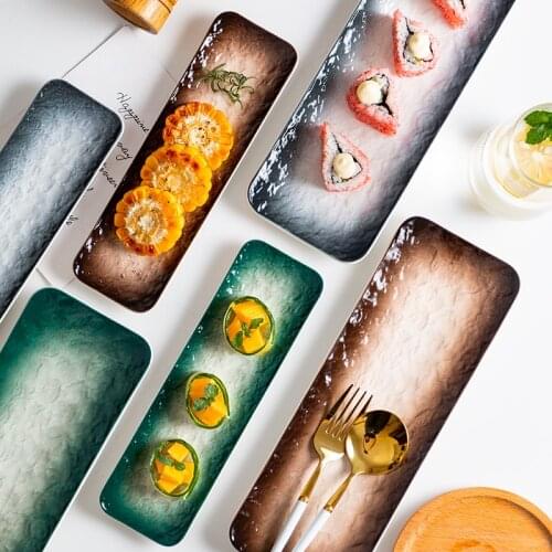 Stone Ceramics Long Sushi Plate Nordic Western Food Plate Simplicity Clean The New Rectangle Dessert Plate Snack Tableware
