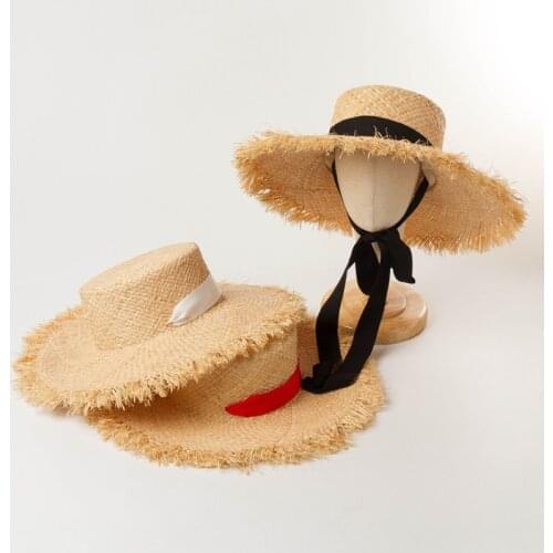 King Wheat Girl Boy Children Hand-knitted Raffia Bandage Sunscreen Sun Hat Retro Flat Top Summer Travel Vacation Straw Hat