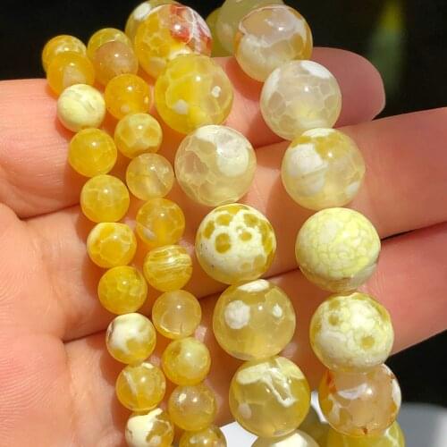 Natural Yellow Cracked Fire Agates Onyx Stone Round Loose Spacer Beads For Jewelry Making 6/8/10MM Diy Necklace Bracelet 15"Inch