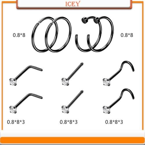 10pcs Metal Nose Ring Stainless Steel Eyebrow Ring Earring Crystal Nose Septum Nose Bone Ring Nose Bar Nose Jewelry Septo Ring