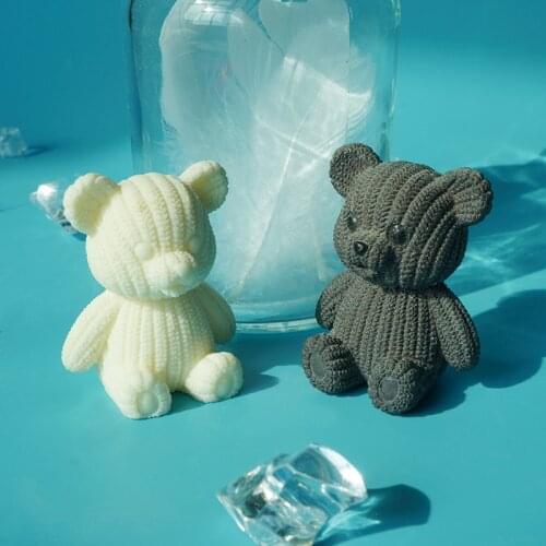 Cute Striped Bear Epoxy Resin Silicone Mold for DIY Handmade Ornaments Plaster Candle Jewelry Kids Toys Key Chain Fondant Mould