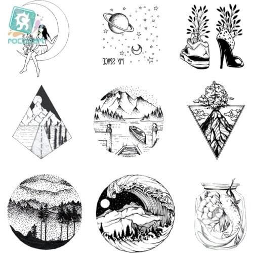 Mini Waterproof Temporary Tattoo Stickers Moon Girl Hill star Fake Tatto Flash Tatoo Tatouage Body Art Hand Foot for Women