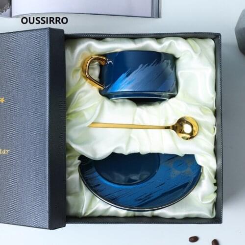 Fashion Ceramic Coffee Milk Mug with Dish Couple Morning Tea Cup Office Water Cup Gift for Girls