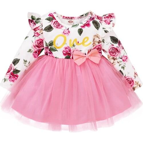 Fashion Girl Printed Dress Flora Cotton Long-sleeve Clothes Newborn Girls Princess Shirts Kids Ball Gown