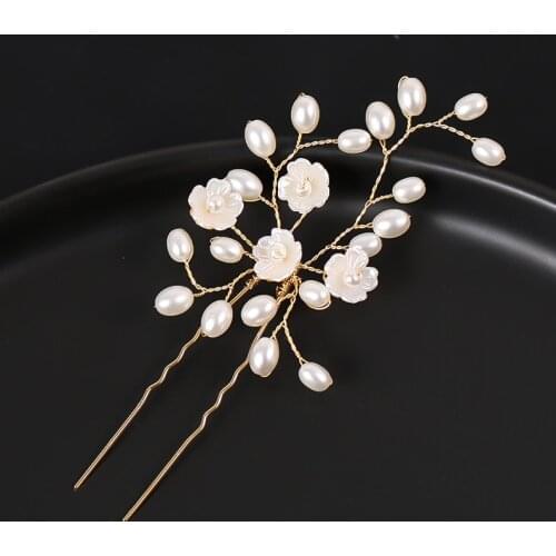 Fashion Glod Color Design Head Jewelry Pearl Rhinestone Hairpins Stick Crystal Bridal Hair Accessories Women Wedding Hair Clip