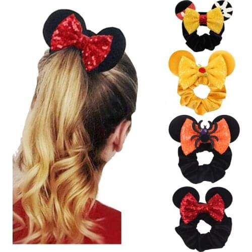 Fashion Mouse Ears Sequins Hair Bow Female Velvet Scrunchies Fashion Waist Hair Bands Headband For Girl Headwear
