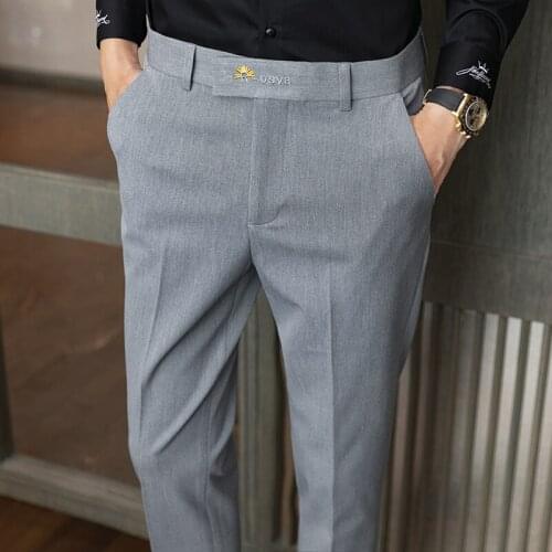 Mens Suit Trousers 2021 Spring and Summer Business Casual Formal Pants Mens Fashion High-quality Solid Color Slim Trousers Men