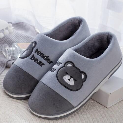 Mens Winter Home Slippers Cartoon Embroidery Slip On Warm Male Ladies Boys Fur House Shoes Indoor Bedroom Zapatillas Big Size 46