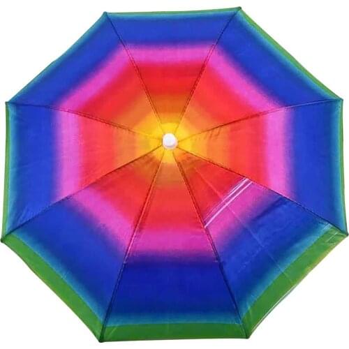 Novelty Foldable Rainbow Umbrella Hat Sun Day Rainy Day Hands Free Hat Waterproof Multicolor Cap Elastic Fishing Umbrella Hat