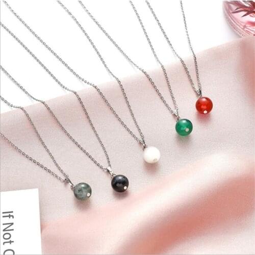 Variety of stones Wholesale Natural Stone Choker Necklace Round Shape Rose Quartze Pendant Necklace DIY Jewelry Gifts for Women