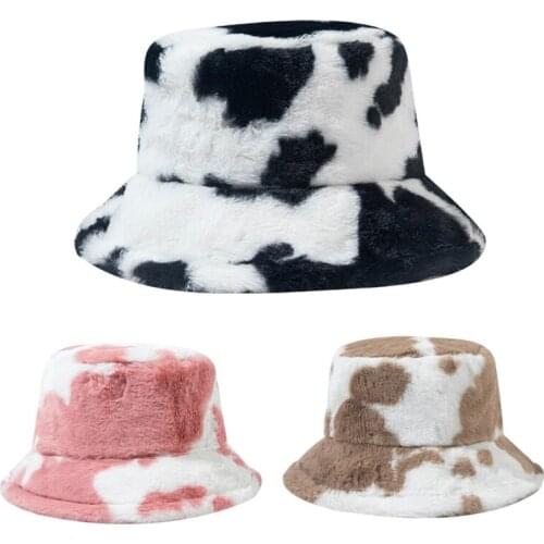 Bucket Hats Outdoors Protection Fisherman Fuzzy Cap for Men Women with Cow Pattern in Freezy Winter Autumn Windproof