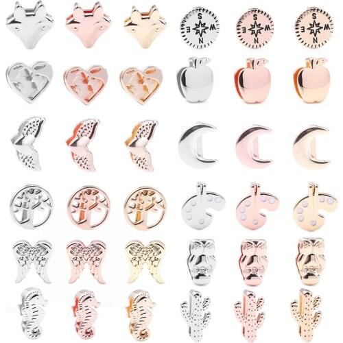 2Pcs/Lot Hollow Love Moon Feather Slider Keeper Charms Beads Stainless Steel Mesh Bracelets Bangle Jewelry Accessories Resell