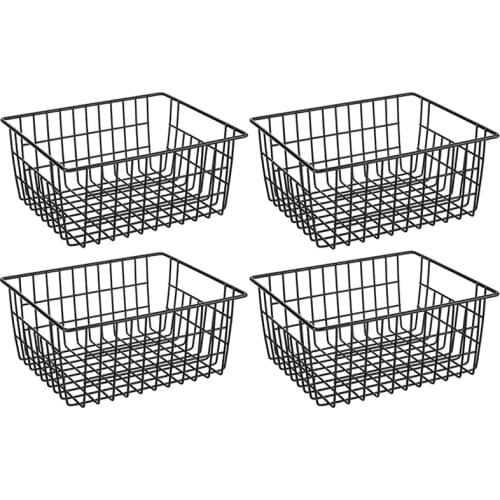 Freezer Refrigerator Wire Storage Baskets,4 Pack Metal Baskets Food Storage Organizer Bin with Built-in Handles