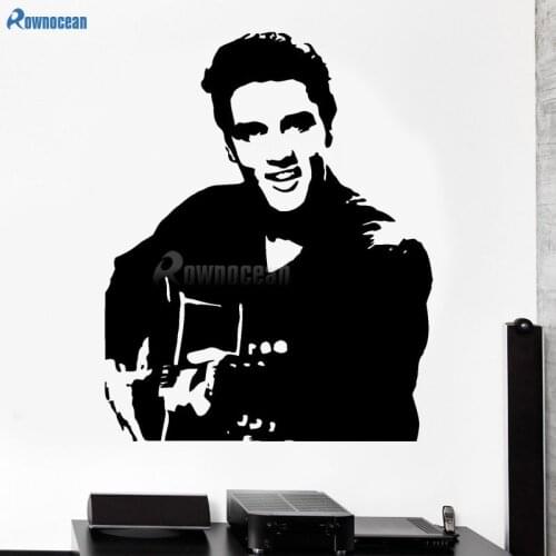 ROWNOCEAN Elvis Presley Play Guitar Home Decal Wall Sticker Rock Music Living Room Decor Vinyl Wall Decoration Wallpaper D566