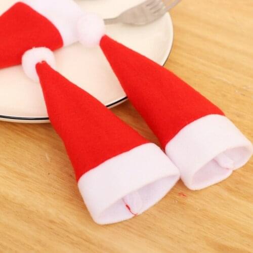 Christmas Tableware Rack Bag Christmas Hat-shaped Decorations Wine Cutlery Decorations Home Kitchen Party Rack