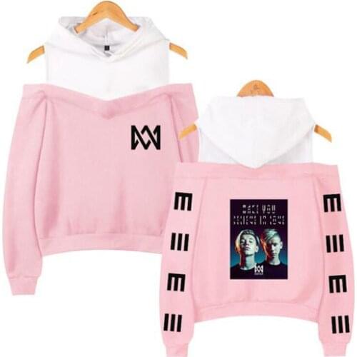 Twin Combination Marcus and Martinus Pink Hoodie Long Sleeve Off Shoulder Hooded Sweatshirts Streetwear Casual Women Pullovers