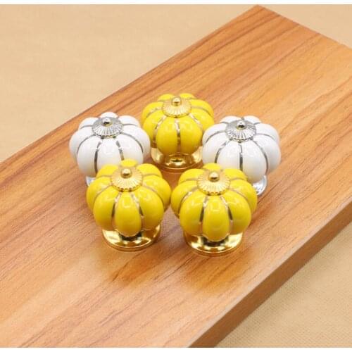 Pumpkin Cabinet Knob Ceramics Furniture Handle Knob Drawer Handle Chrome Plated Base Children Room Cartoon Door Cupboard Handle