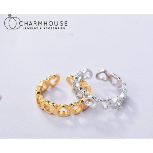 S925 Silver Finger Rings For Women 18K Gold Exquisite Heart Open Ring Adjustable Anillos Bague Femme 2021 New Jewelry Party Gift