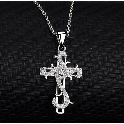S925 Sterling Silver Cross Pendant Necklace for women Zircon Clavicle Chain Christian Classic Believers in jesus Jewelry Pendant