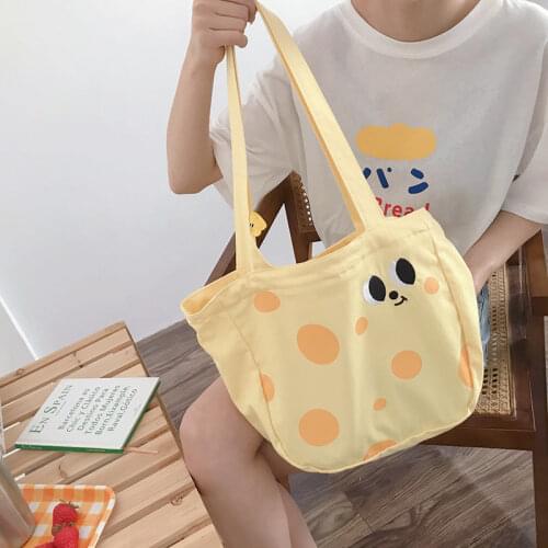Cheese Tote Shoulder Bag for Women Cute Large Capacity Ladies Canvas Shopper Bags Female Daily Shopping Purse Handbags Bolso