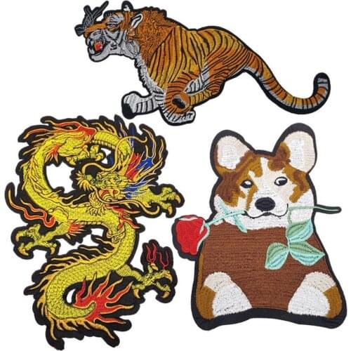 New Tiger Dragon Dog Embroidery Sew on Patches for Clothing Applique DIY Hat Coat Dress Accessories Cloth Sticker Animal