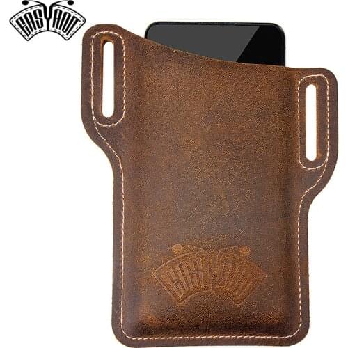 EASYANT Handmade Universal Men Leather Cell Phone Holster Outdoor Fashionable Moblie-phone Case with Belt Loop