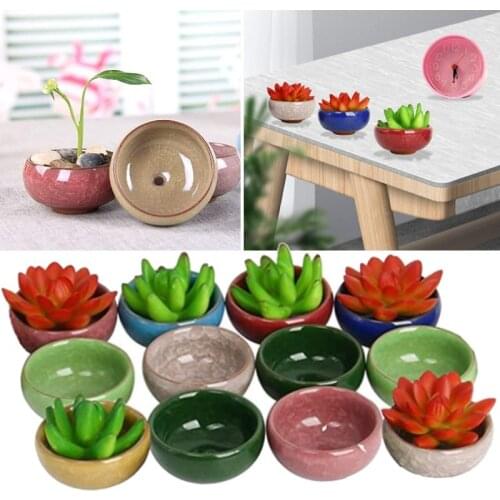 Vintage Ice-Crack Glaze Flower Ceramic Succulent Flower Plant Small Pot Succulent Planter Flowerpot Home Office Desktop Decor
