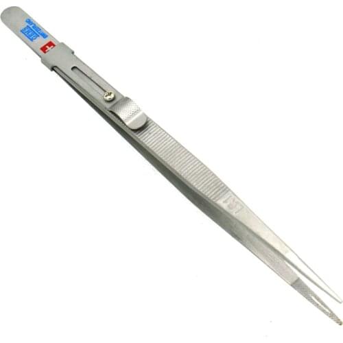 Jewelry Diamond Tweezers with Slide Lock Concave Groove Diamond Stainless Steel Adjustable Craft Tools