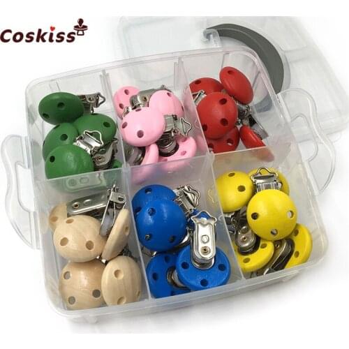 DIY Nursing Jewelry Combination Package 30pcs Mixed Color Wooden Natural Baby Pacifier Clip Baby Teether Toys Set