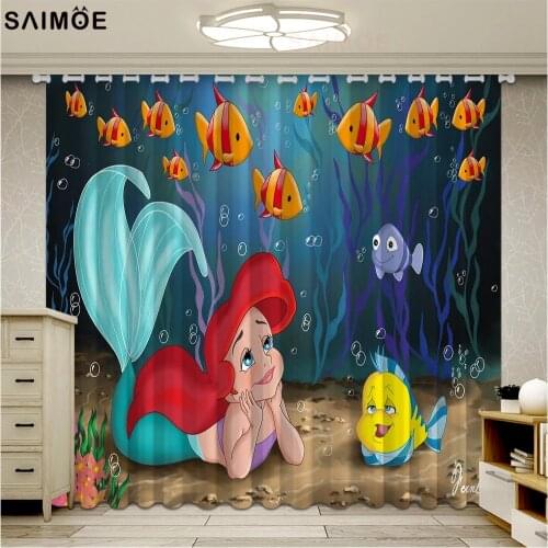 The Little Mermaid Curtains for Window Cartoon Kids Blinds Finished Drapery Rideaux Curtain Parlour Room Blackout Curtains