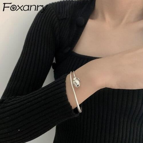 Foxanry 925 Sterling Silver Bracelets for Women New Trendy Elegant Vintage Sweet Rose Flower Bangles Thai Silver Party Jewelry