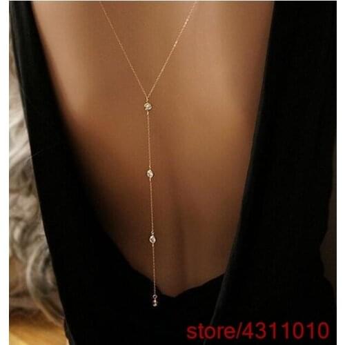 Women female summer Dress Boho bohemian Crystal Backdrop Back Necklace Gold silver color Beach Bikini Bib Wedding bar party
