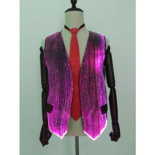 Male LED Vest Gentleman Light Up Waistcoat Dress Optic Fiber Luminous Stage Performance Dance Costume Cosplay Show Clubwear
